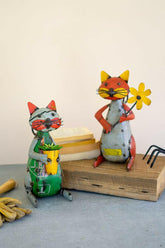Iron Cats With Flowers And Pot Set Of 2 NTM1308.